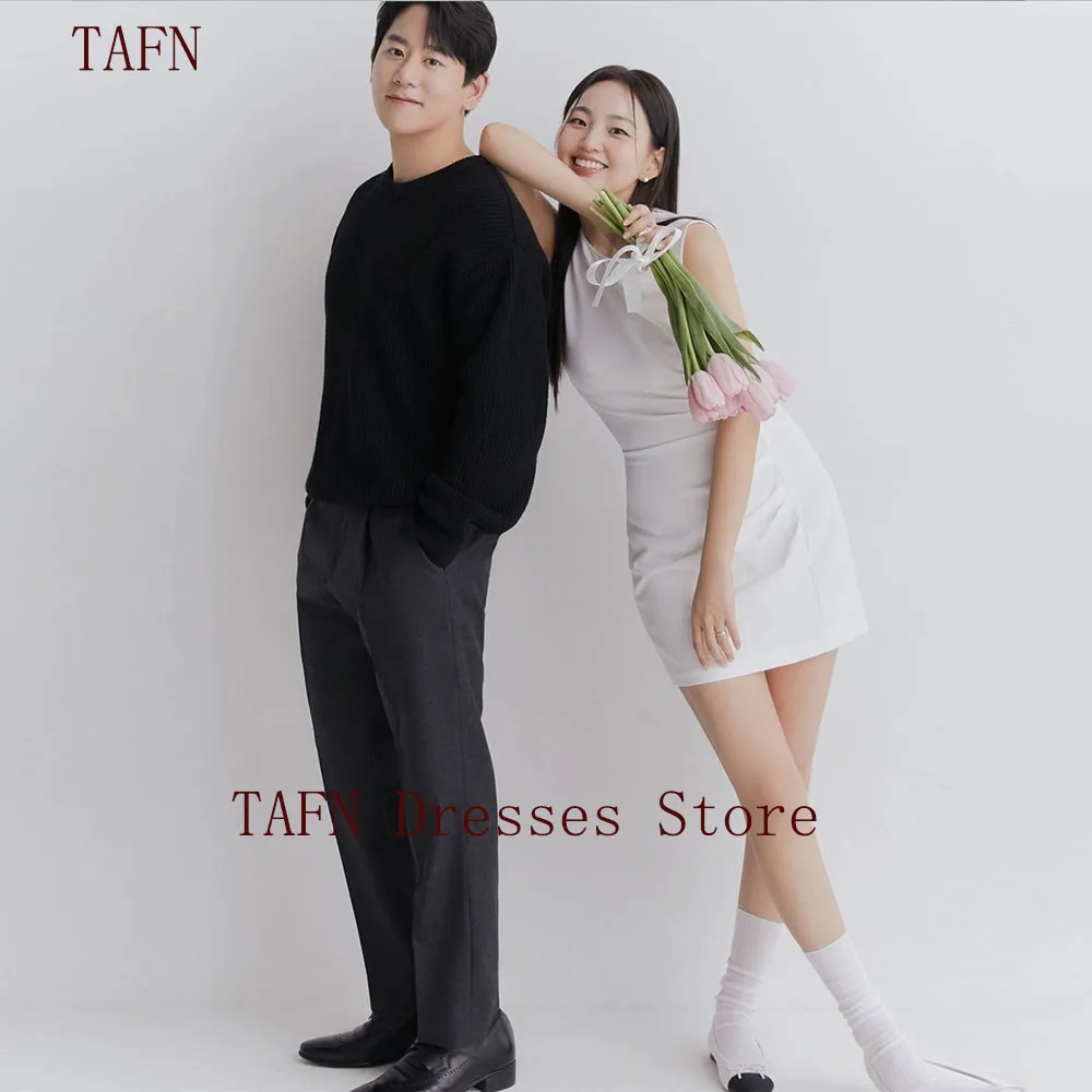 TAFN White Simple Dresses Photo Shoot O-Neck Sleeveless A-line Bridal Gown Mini Party Dresses Elegant Dress for Couple Photo