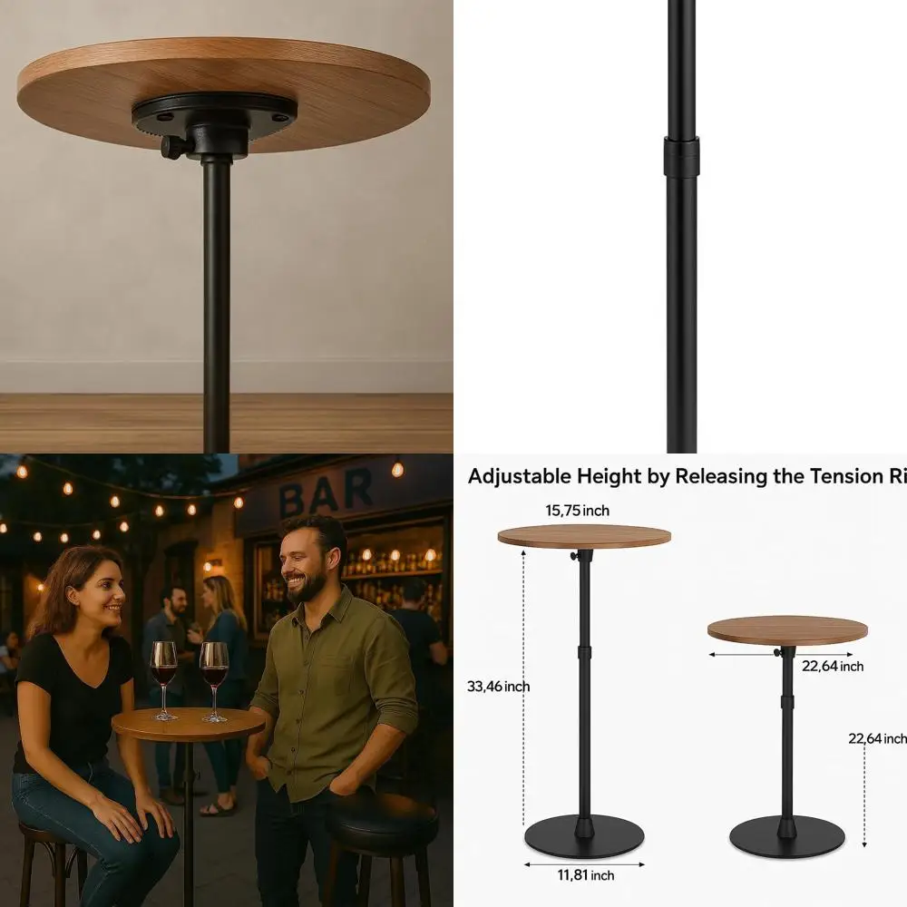 Adjustable Height Round Bar Table, 15.75 Diameter, 22.64-33.46 Range, Ideal for Pubs, Cafes, and Dining