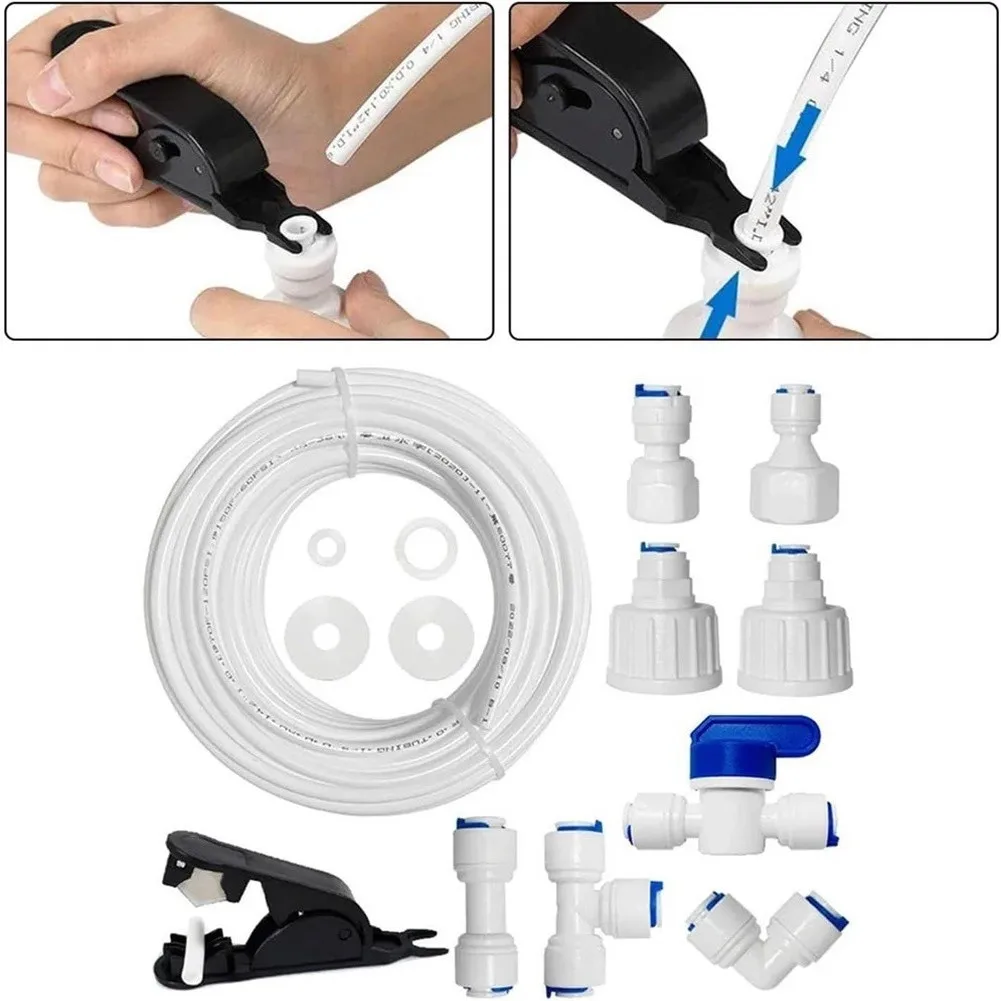 10M Water Supply Pipe Tube Kit with Push-In Fittings for Refrigerator Ice Maker RO System Humidifier Water Cooler Dispenser
