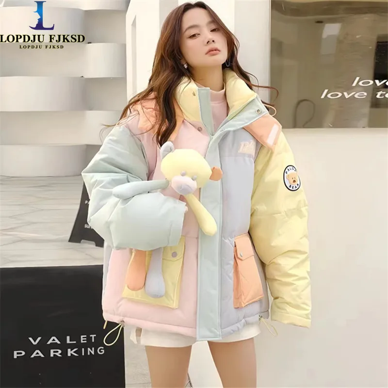 

Single Breasted Coat for Women, 90% White Duck Down Jacket, Preppy Style Hooded Parkas,WinterAnimal Oversize Female Clothing