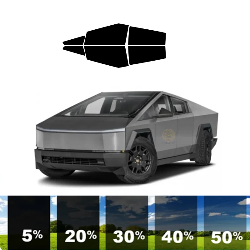 

Предварительно вырезанная съемная тонировочная пленка для окон для автомобиля, 100% УФР, 5%-35%VLT, теплоизоляция, карбон ﻿ Для TESLA CYBERTRUCK 4 DR PU 2024-2024