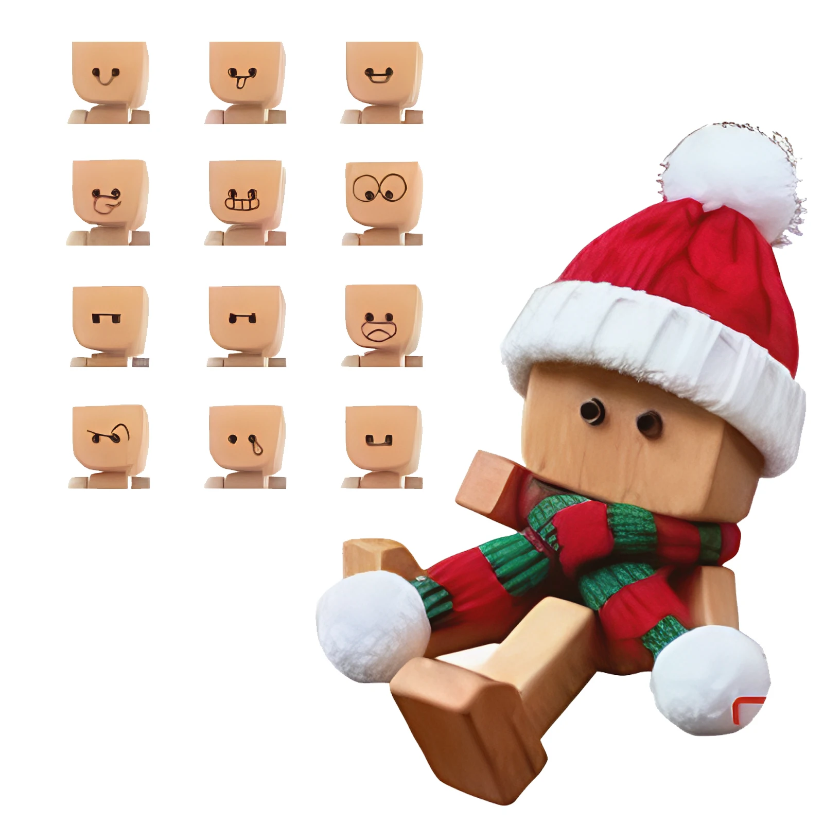 Weihnachtsmütze, schüttelnder Mann aus Holz, handgefertigt, schüttelte Füße, Holzpuppe, Auto, Armaturenbrett, Desktop-Dekoration, Ornament