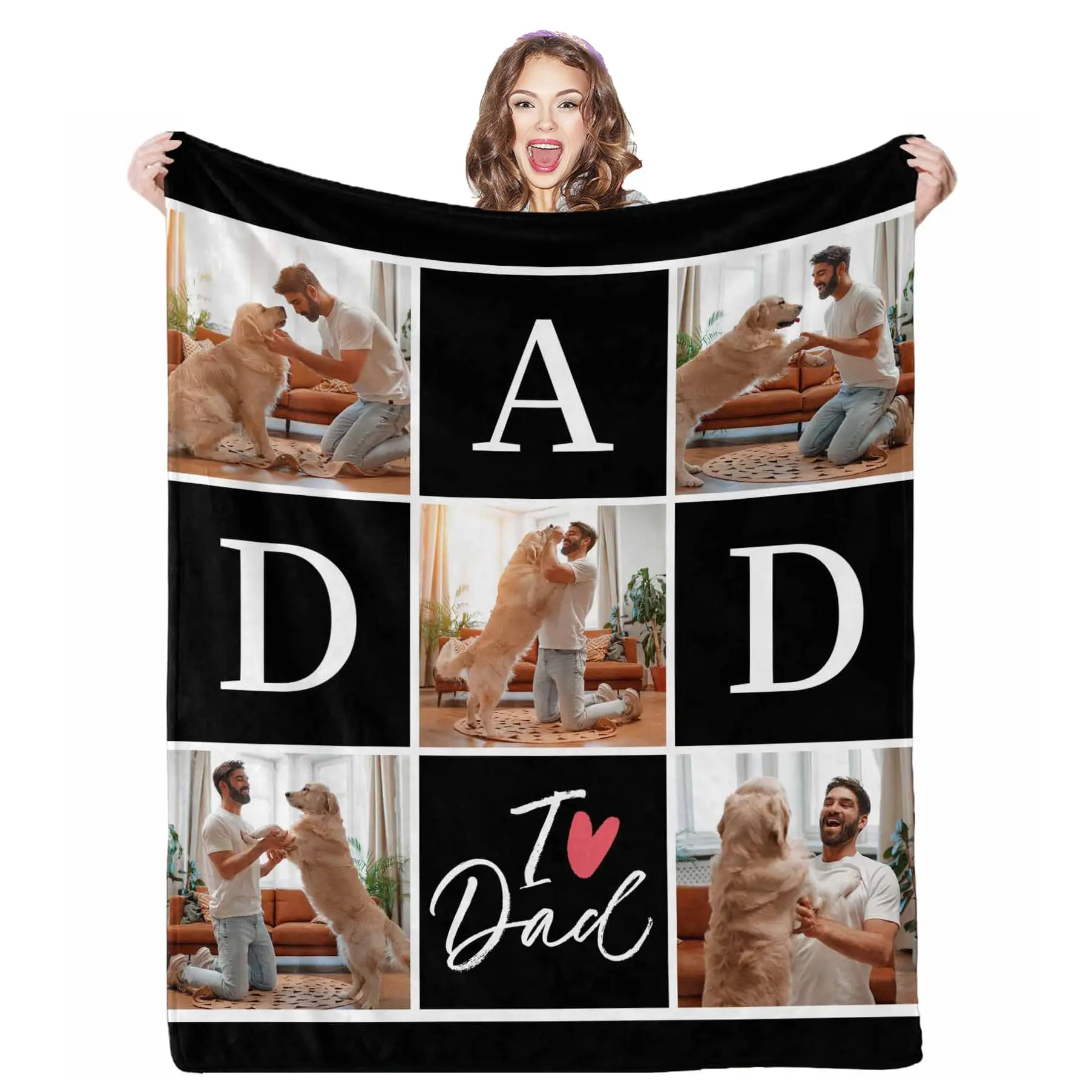 Gifts for Dad Customized Blanket with Photo, Personalized Fathers Day Blankets with Pictures, Birthday Gifts for Grandpa Men