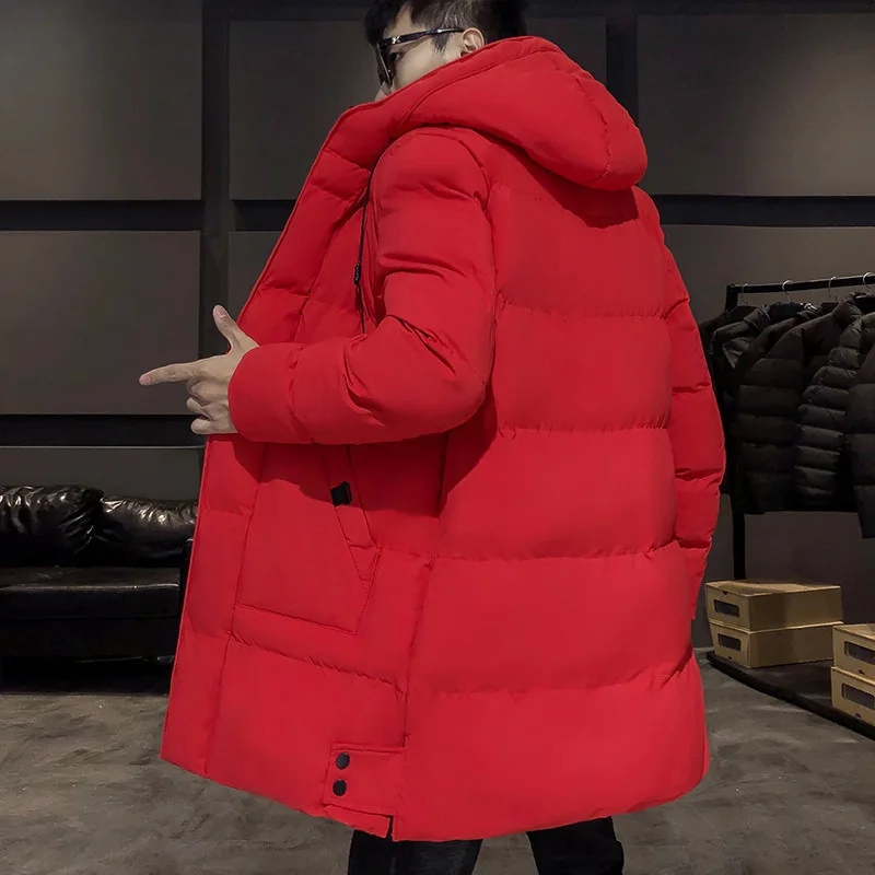 

Autumn Winter Wear Comfortable Soft Material Korean Style Outerwear Thickened Cotton Jacket Men's Casual Mid-Length Warm Coat