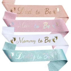 Mommy to Be and Daddy To Be Glitter Satin Sash Gifts for New Dad Mom Gender Reveal Baby Shower Party Favor Decorations Supplies