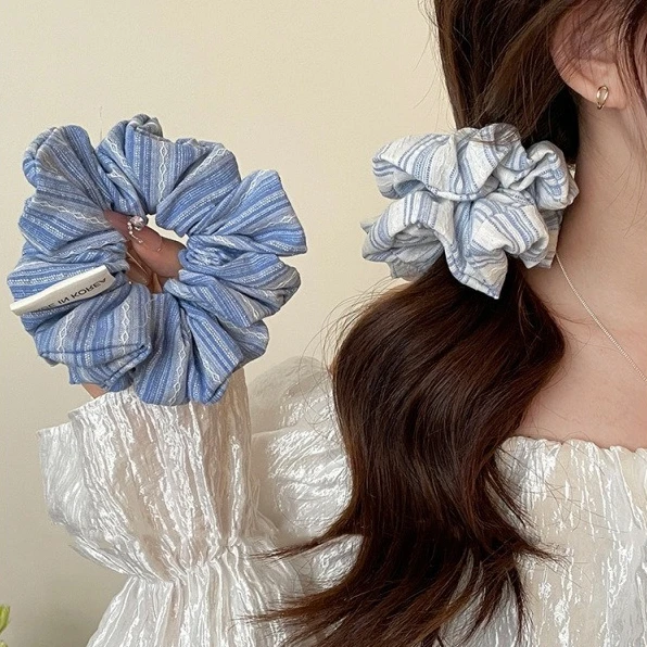 

Fashion Simple Striped Scrunchies Hair Rubber Bands Girls Blue Scrunchie Elastic Big Hair Tie Solid Color Hair Bands Accessoires