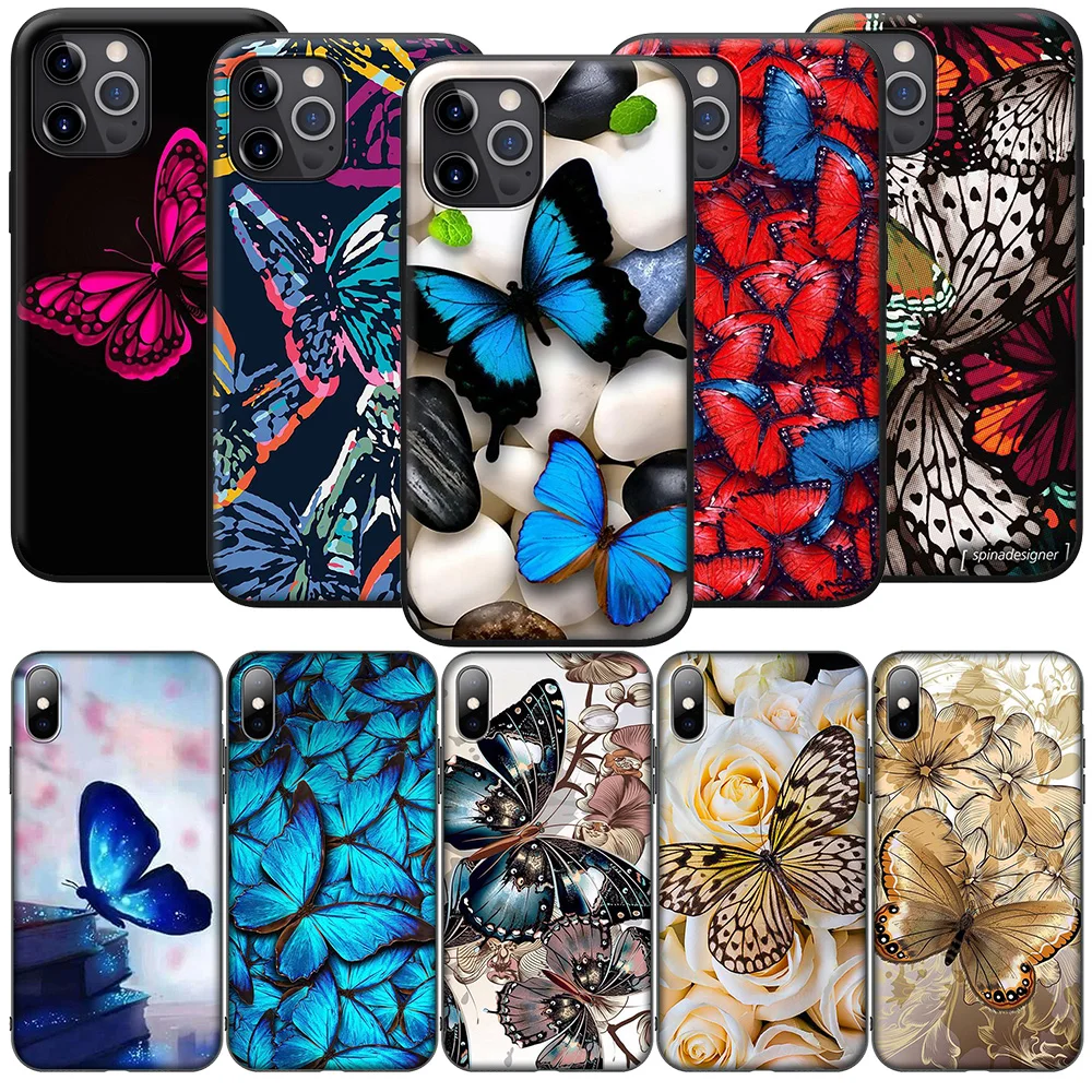 SO34 Butterfly Blue Red Cover Phone Case for iPhone 16 15 14 13 7 8 Pro Max Mini Plus