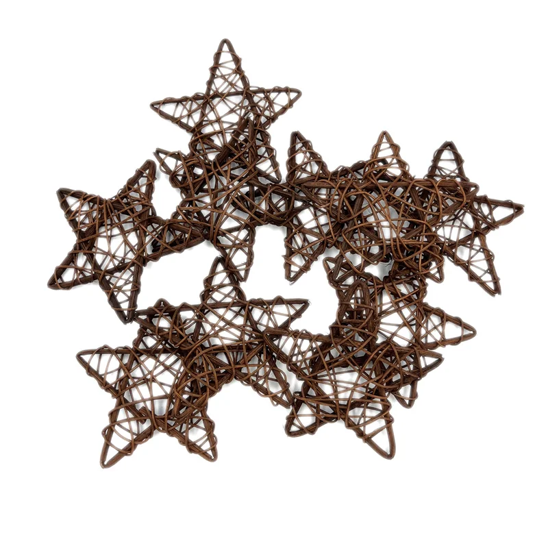 10pcs 6cm Coffee Christmas Rattan Balls Star Shape Rattan Wicker Ball Ornaments Christmas Star Pendants for Xmas Wedding Craft