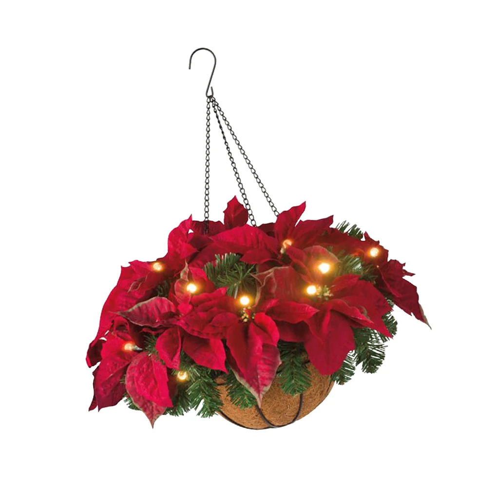 Pre-lit Christmas Hanging Basket with Mixed Decorations LED Lights Garland