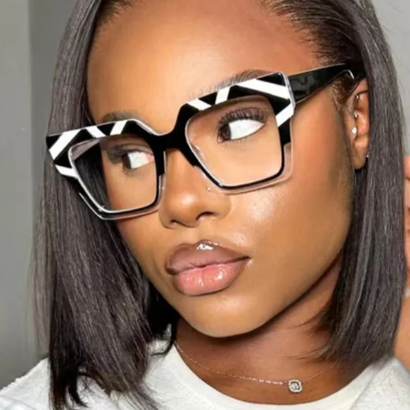 Color Matching Large Frame Cat's Eye Anti-Blue Light Myopia Glasses Frame Fashion Cool Plain Glasses -25~-600