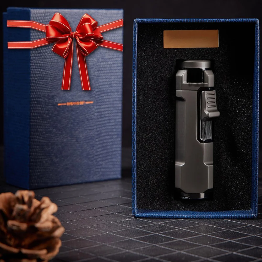 Drei-Düsen-Feuerzeug mit winddichtem Design für Zigarettenzubehör, mit wiederholbar einstellbaren Flammen und robustem Metallgehäuse - Die perfekte Geschenkidee für alle Anlässe.
