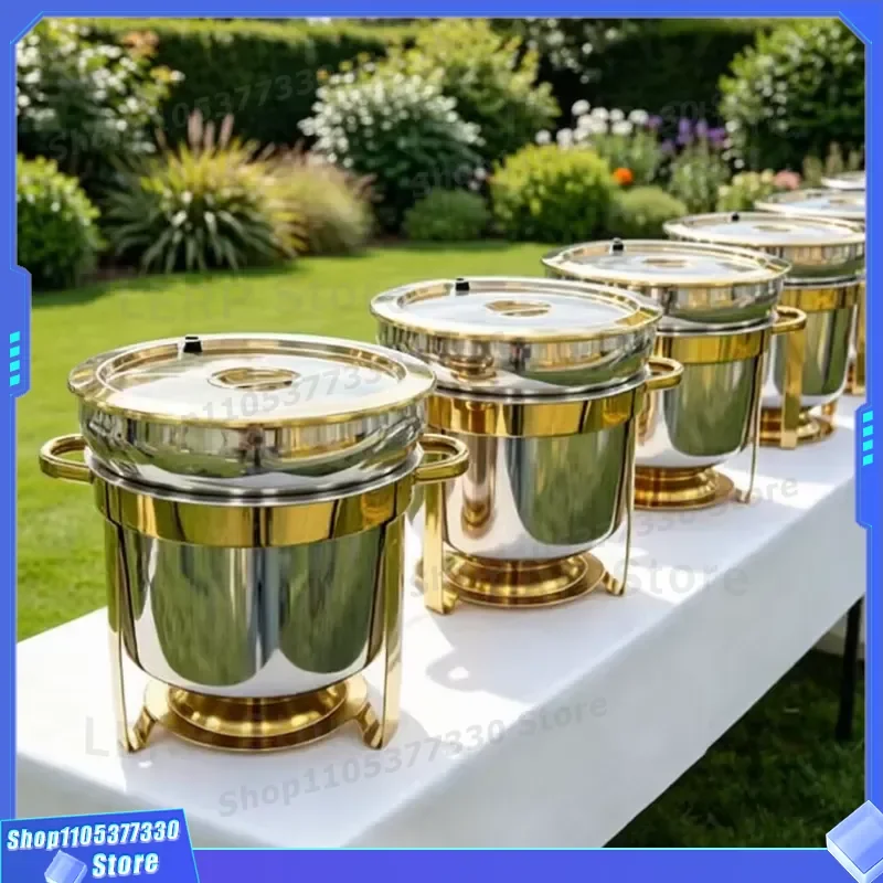 7L 11L Stainless Steel Hot Pot Set Gold Alcohol Heating Buffet Furnace Deep Soup Bucket for Hotel Restaurant Food Warmer
