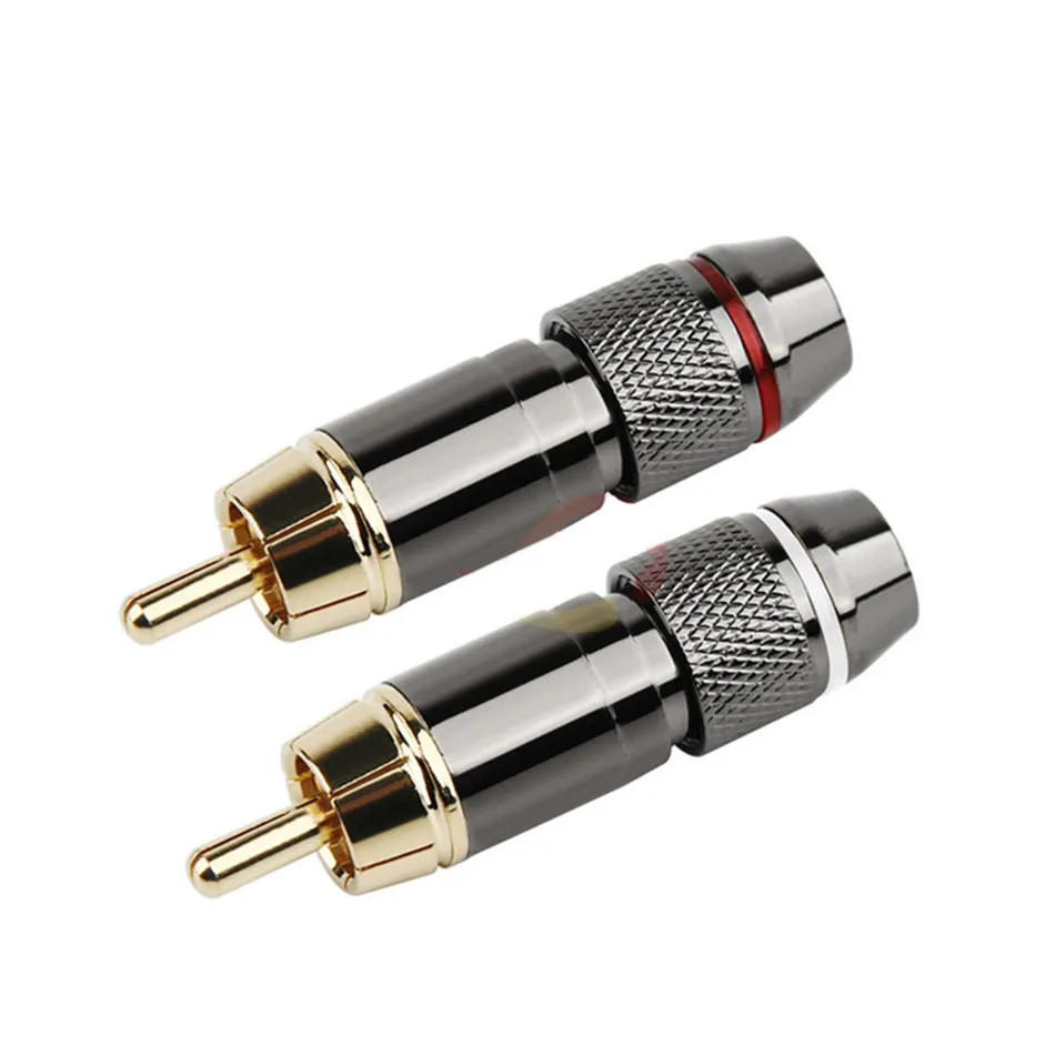 RCA Connector Male Audio Jack Gold Plated Copper RCA Connectors Screw Soldering Locking Wire Metal Alloy 47mm x 6.2mm White Red