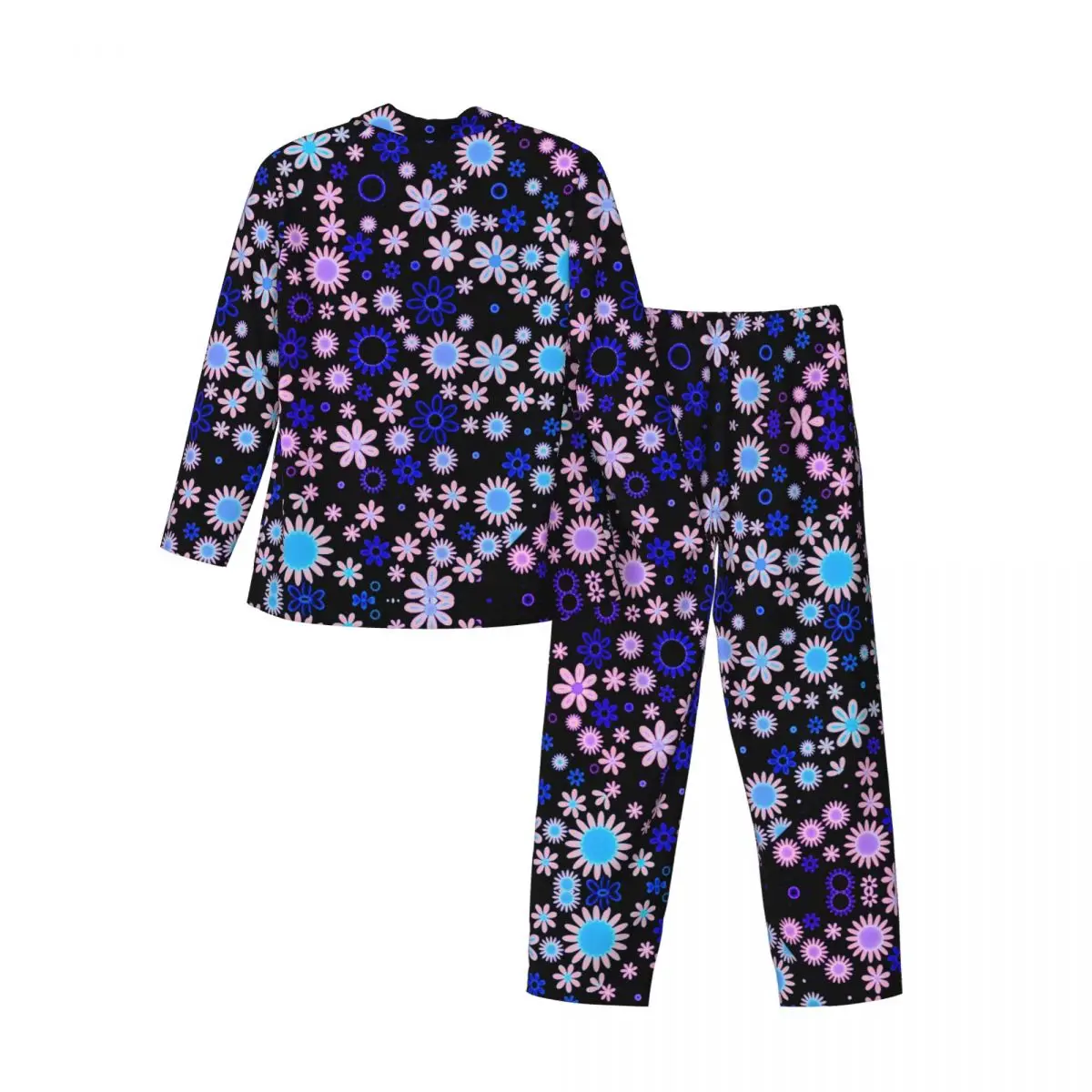 Flower Power Sleepwear Autumn Retro 70s Style Casual Oversized Pajama Set Male Long Sleeve Soft Bedroom Design Nightwear