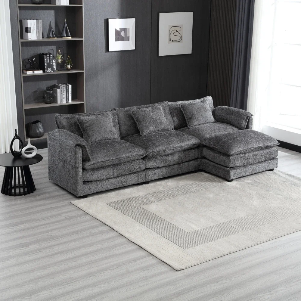 

Modern Large Boucle Fabric L-Shape Sectional Chenille Fabric, Movable Pedals, Detachable Armrests, Oversized 3 Seat Sofa