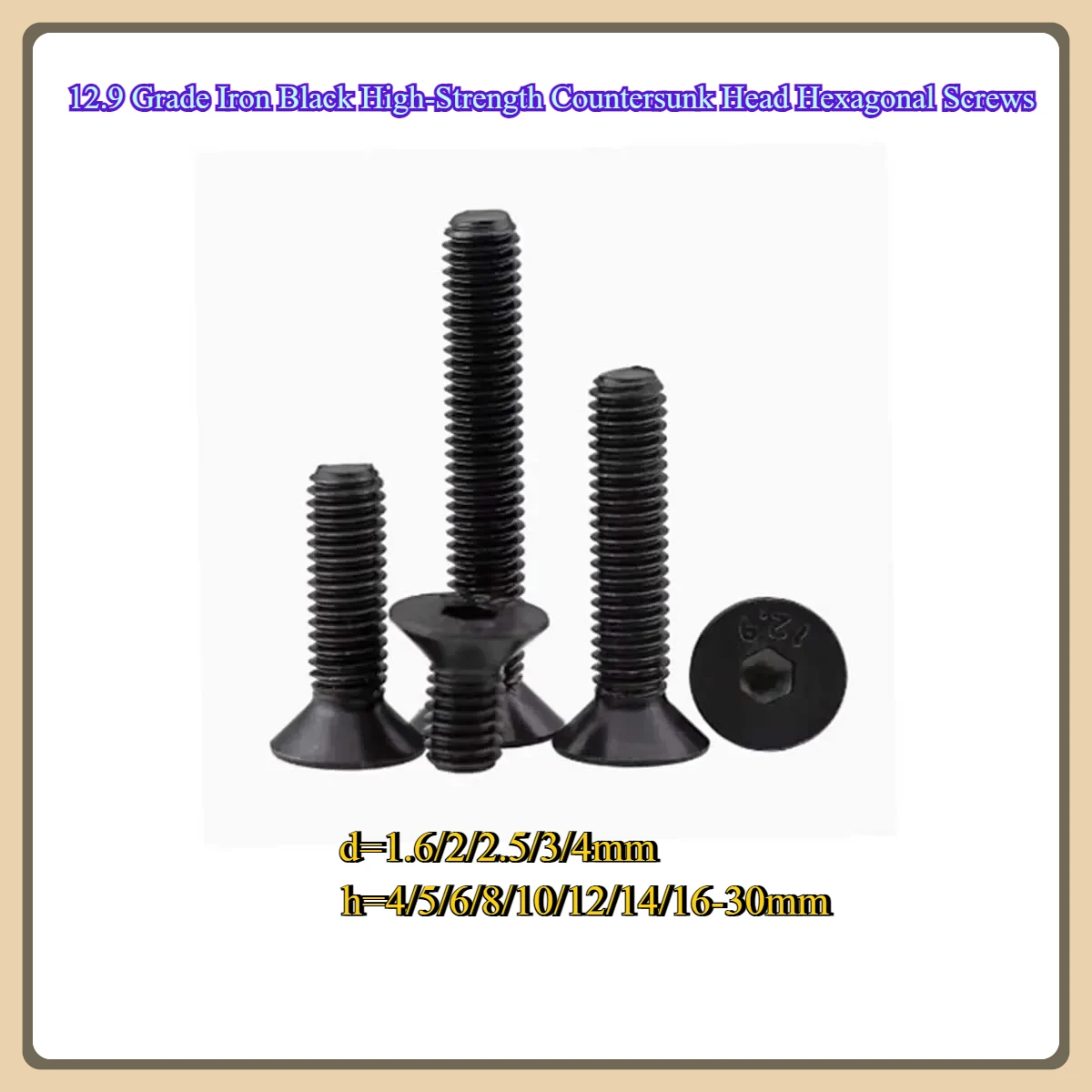 

12.9 Grade Iron Black High-Strength Countersunk Head Hexagonal Screws M1.6M2M2.5M3