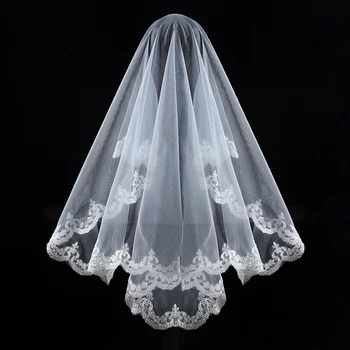 화이트 데칼 신부 베일, 레이스 핑거 롱 베일, 여성용 웨딩 볼 액세서리에 적합, 1 레이어