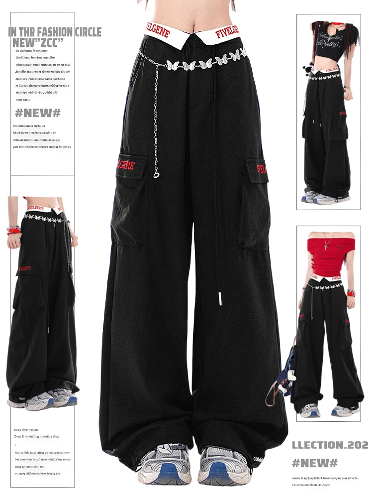 

American Style High Waist Wide Leg Black Casual Pants Women's Autumn Winter Loose Fit Trousers Casual Loose Comfortable Jeans