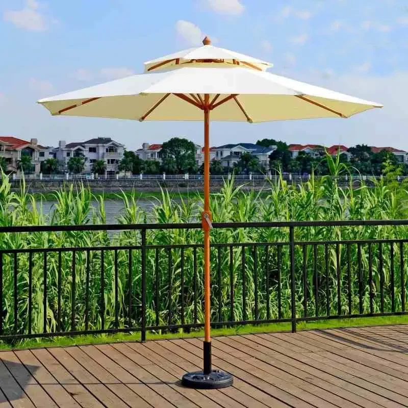 for Outdoor Garden Umbrella Middle Column Iron Wooden Parasol for Home Cafe Milk Tea Shop Sun Shade
