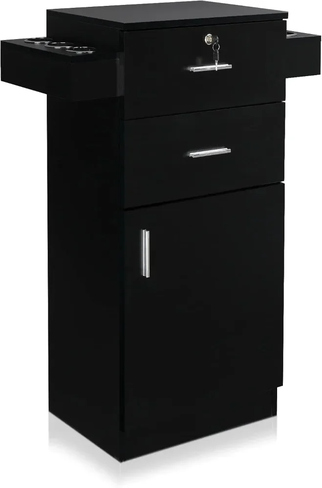 OmySalon Salon Stations, Hair Styling Equipement Set with a Large Storage Cabinet, 2 Drawers and 6 Hair Dryer Holders