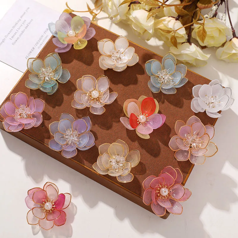 Gradient Faux Pearl Crystal Lotus Flower Shoe Charms for Clogs Ancient Beauty Atmosphere DIY Accessory for Beaded Buckle