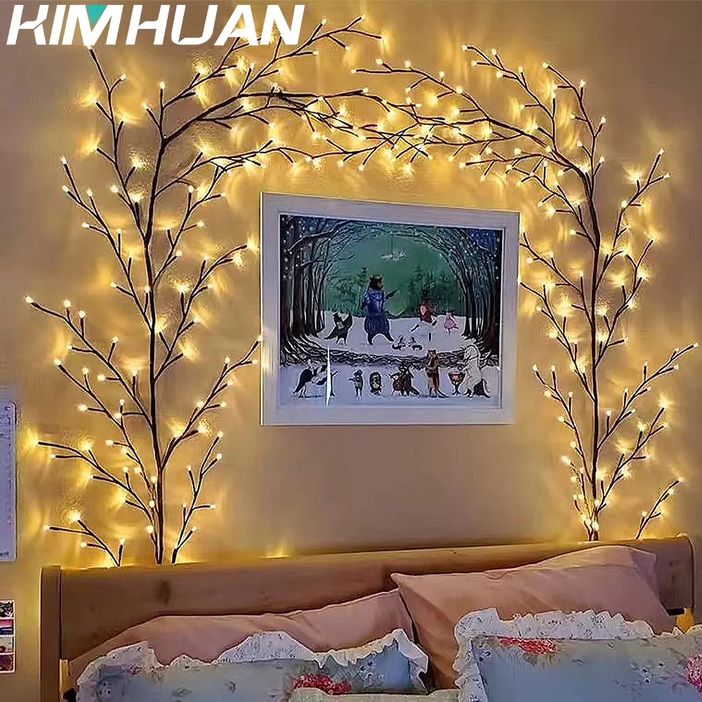 Árbol de vid iluminado para el hogar, luces de rama flexible para interiores, árbol de sauce para Navidad, pared de fiesta del Día de San Valentín, 144 led