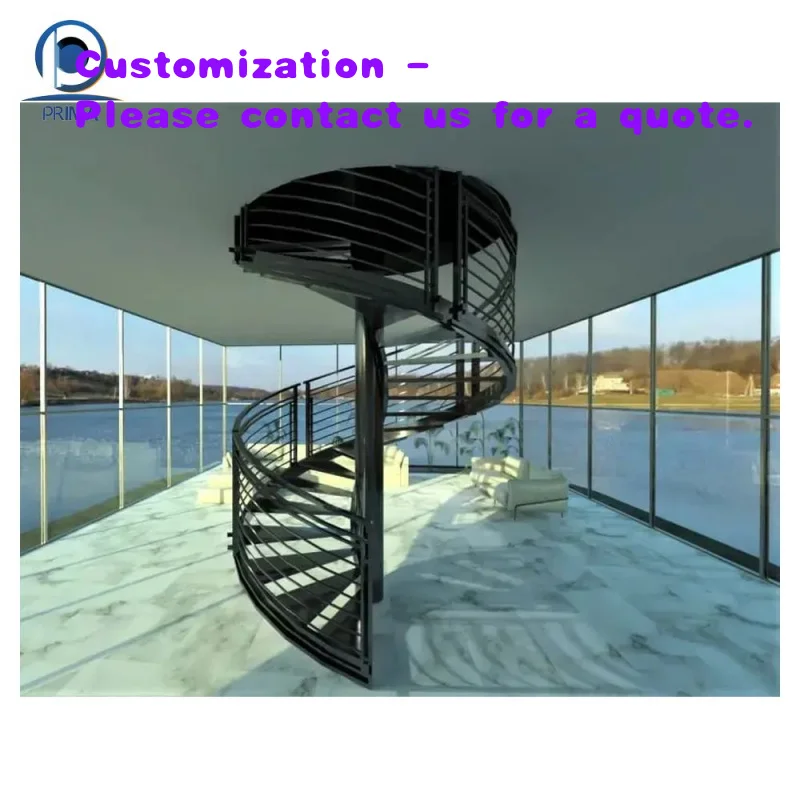 custom.Simple Exterior Stairs Hot Sell Modern Rotating Design Staircase Solid Wood Treads Carbon Fabricated Loft Staircas