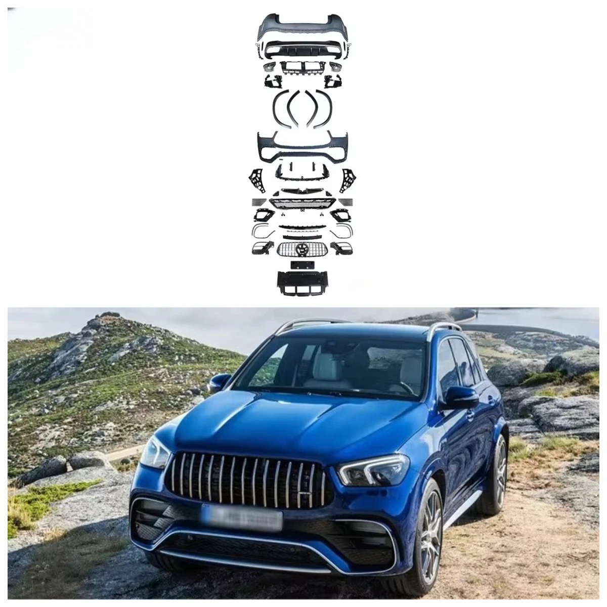 

Hot Selling GLE63 Style Auto Bumper Front Lip Rear Diffuser Side Skirt Body Kit for W167 Normal 2020-2022