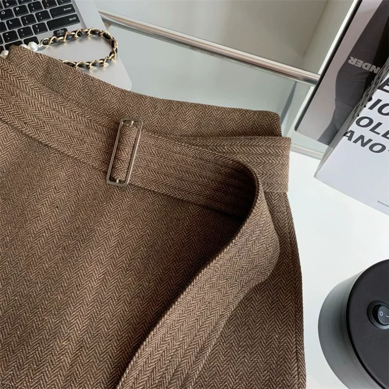 الأمريكية الرجعية الراقية بلون تنورة المرأة الشتاء عالية الخصر مثير مزاجه ألف خط الورك المعانقة تنورة قصيرة