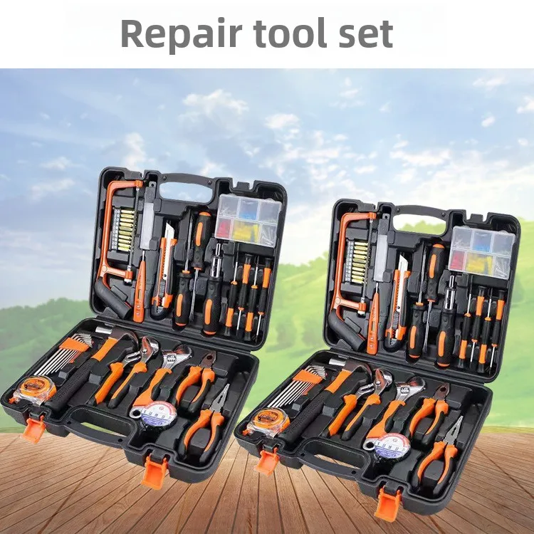 Household Tool Kit Set with Hammer Pliers Screwdrivers Tape Measure Wrench and Blow Molded Case for Home Car and DIY Repair