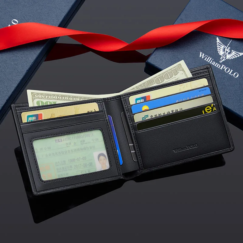 Genuine leather men's short wallet, fashionable multifunctional card holder, personalized card bag