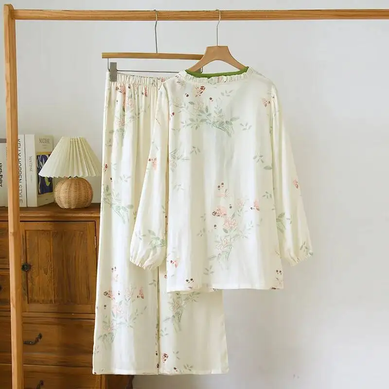 

Женские пижамы из бамбуковой ткани, весенне-летние тонкие кимоно в национальном стиле, разноцветные кимоно на шнуровке, комплект халатов с длинными рукавами