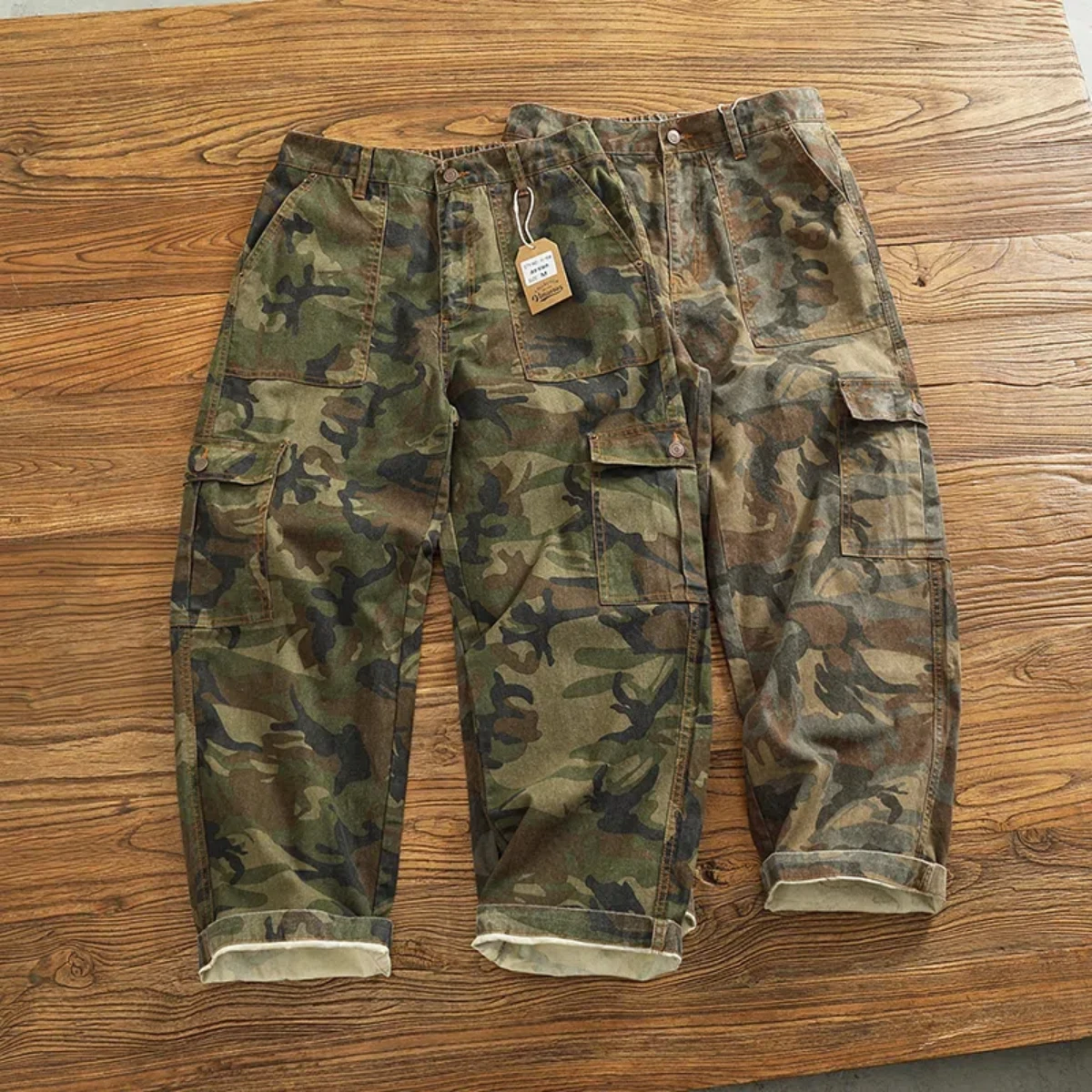 

Cargo Casual Pants Men's Japanese Style Outdoor Multi-pocket Loose Retro Elastic Waist Profile Straight Drum Camouflage Pants