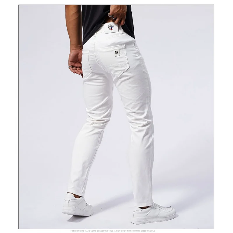 Witte Muscle Jeans Heren Strakke Stretch Zacht Comfortabel Ademend Zomer Dunne Mode Slim Fit Skinny Broek