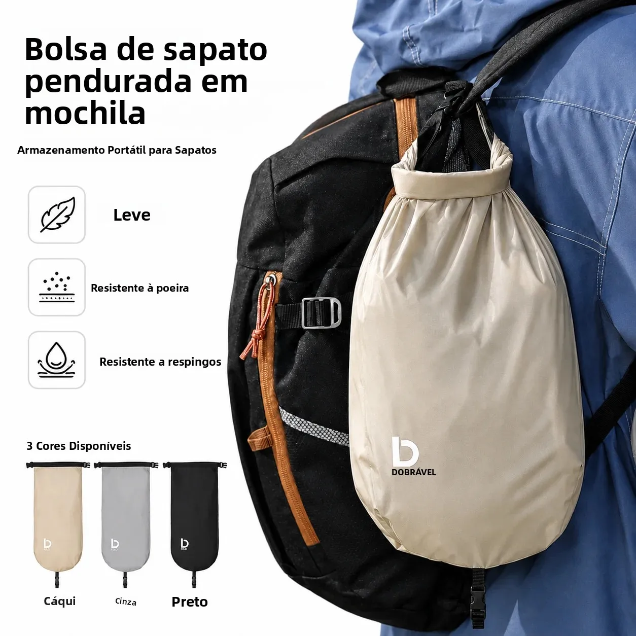 Bolsa de Sapatos de Nylon Portátil Leve para Pendurar, Estojo Externo Dobrável para Armazenamento de Calçados, Ideal para Viagens, Academia, Caminhada e Atividades ao Ar Livre