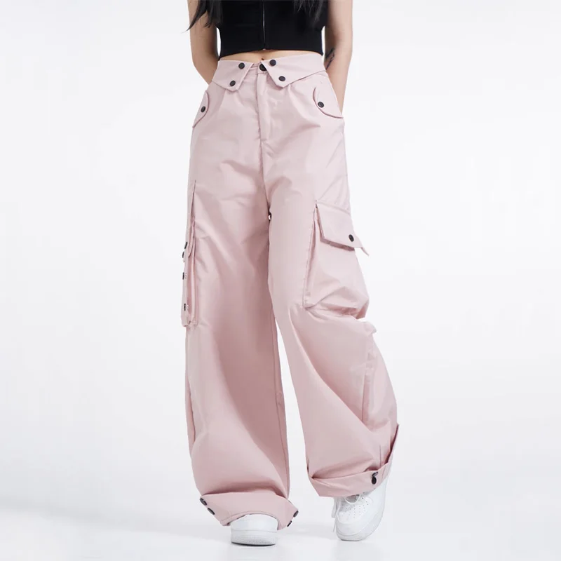 Women Turned Down Waist Cargo Trousers With Functional Pockets