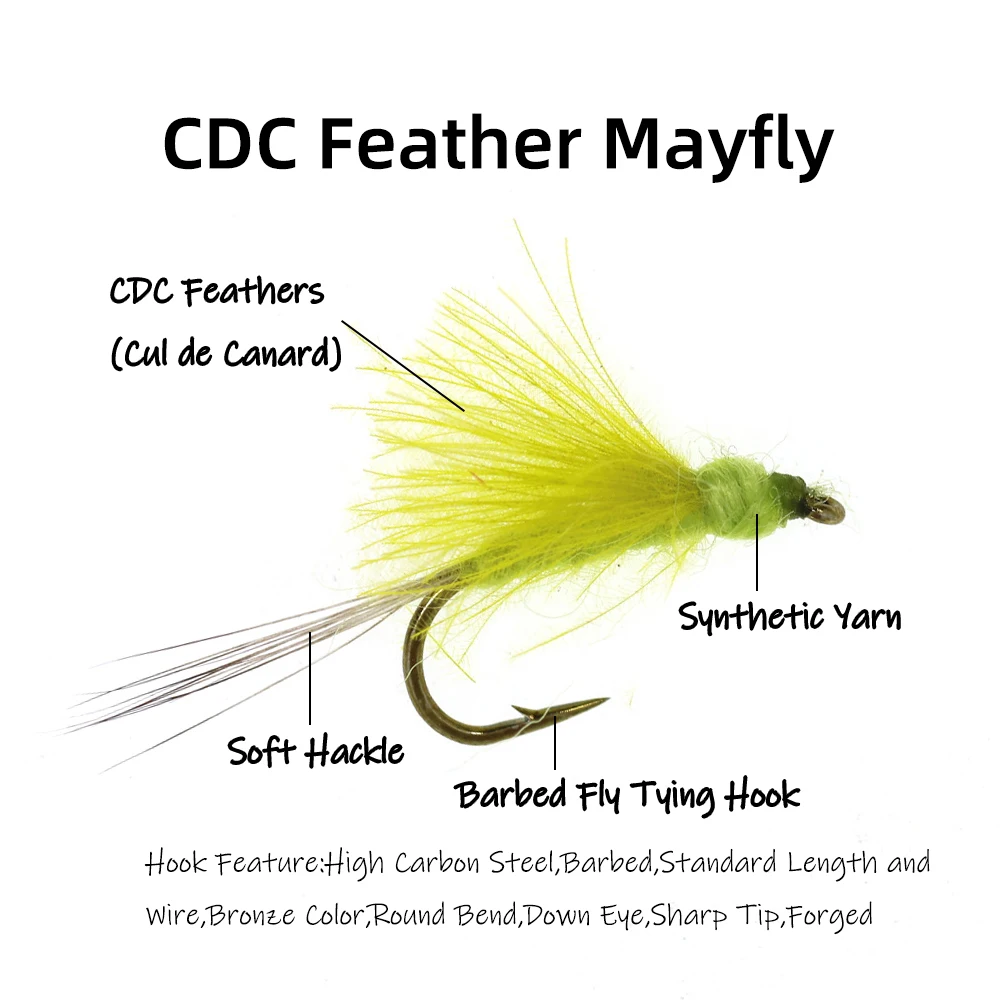 ويفريو 6 قطع # 12 # 14 # 16 أصفر CDC ريشة الجناح Mayfly صغيرة جافة الذباب نهر غاسل يطير الصيد إغراء الطعم لسمك السلمون المرقط #2