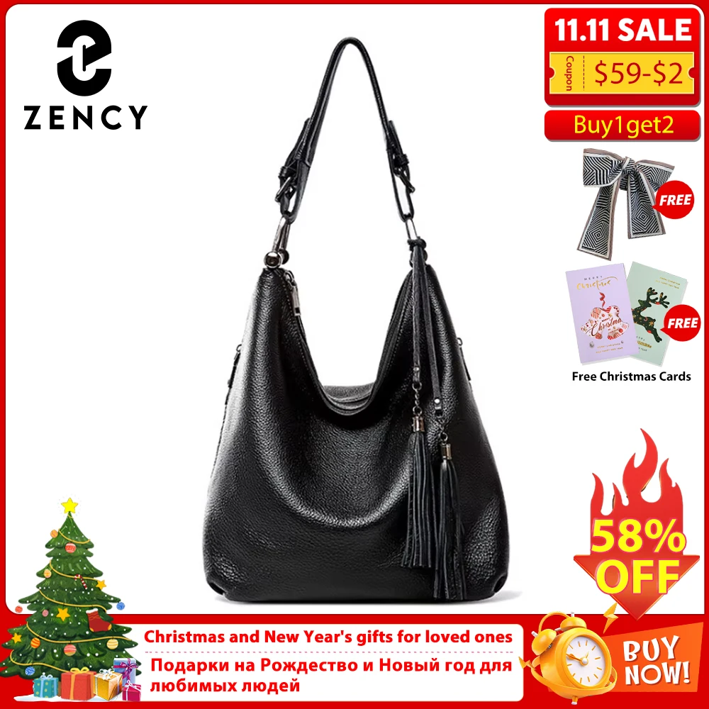 

Zency модная женская сумка на плечо из 100% натуральной кожи, повседневная повседневная сумка для покупок, бродяги, классическая черная сумка-тоут, сумки через плечо