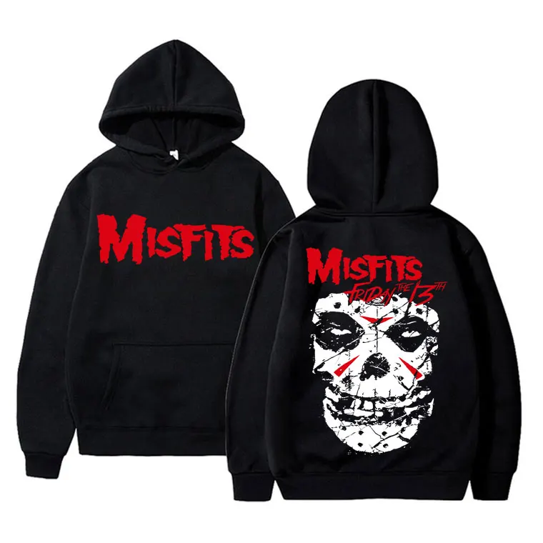 Horror Punk Misfits Skull Graphic Print Hoodie Male Fashion Vintage Long Sleeve Hoodies Men Women Gothic Oversized Sweatshirts