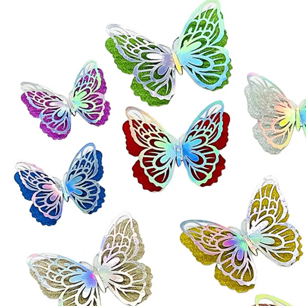 Butterfly Wall Decal Double-layer Butterfly 6 Pcs 3d Butterfly Wall Decor Set Double Layer Glitter Removable Hollow for Bedroom
