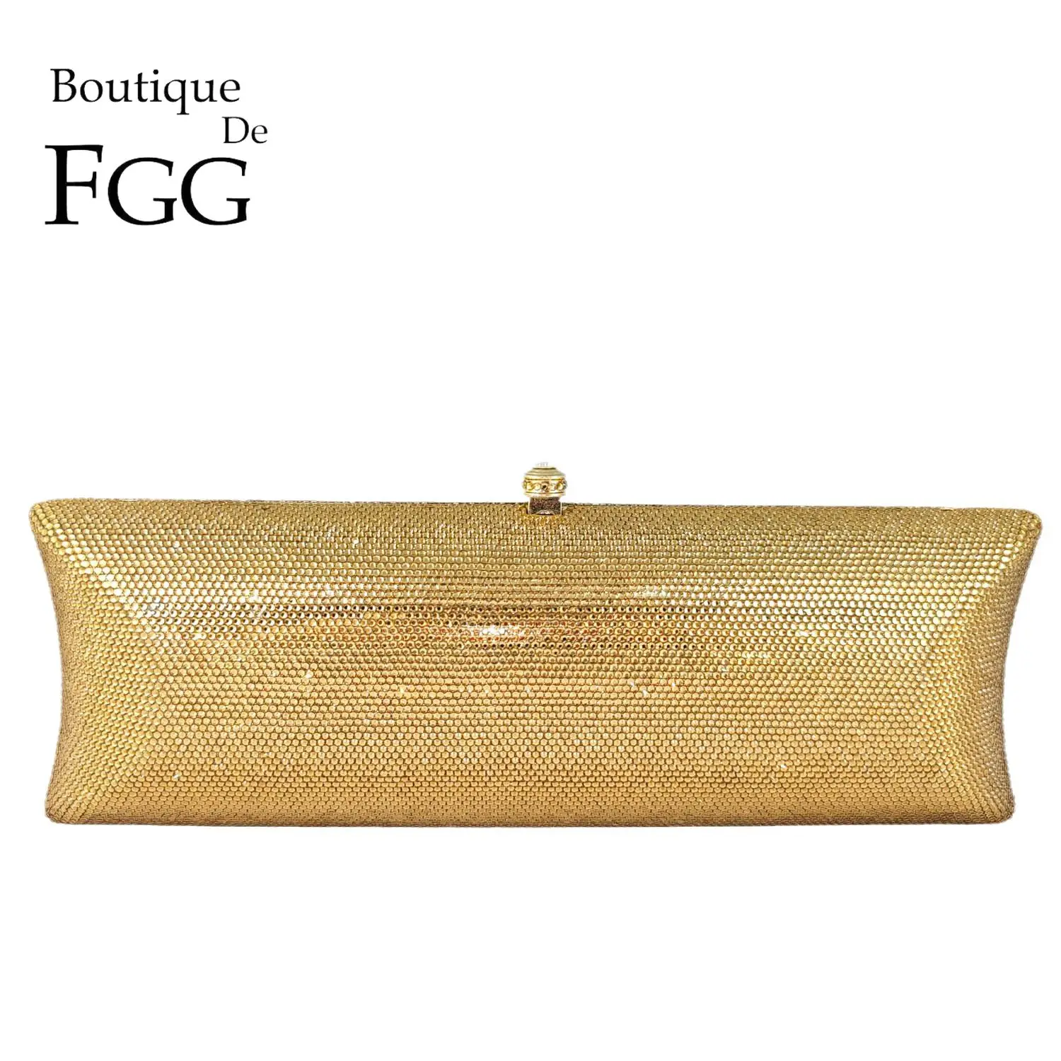 Boutique De FGG Elegant Women Gold Crystal Evening Handbags Diamond Wedding Clutch Bag Bridal Party Minaudiere Rhinestone Purse