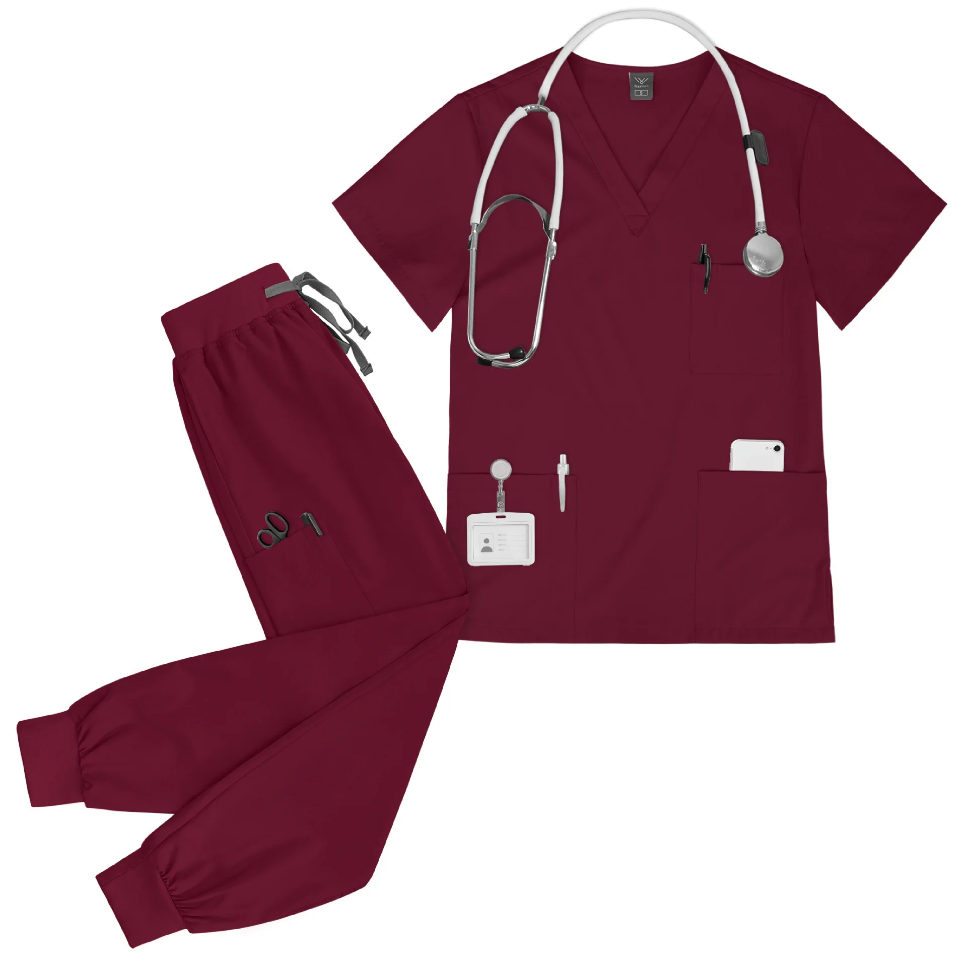 

Elastic Surgical Gown Hand Washing, Medical Scrub Suit For Women, Short Sleeve Quick-Dry Doctor's Clothing