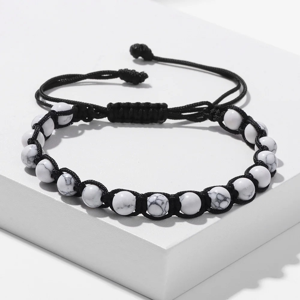 White Howlite Rope Wrap Bracelet 6MM Turquois Agates Hematite Stone Bead Braid Bracelet Healing Yoga Jewelry Gift For Women Men