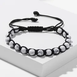White Howlite Rope Wrap Bracelet 6MM Turquois Agates Hematite Stone Bead Braid Bracelet Healing Yoga Jewelry Gift For Women Men