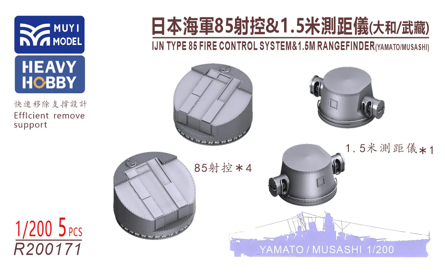 

MUYI MODEL R200171 1/200 IJN TYPE 85 FIRE CONTROL SYSTEM&1.5M RANGEFINDER (YAMAT0/MUSASHI
