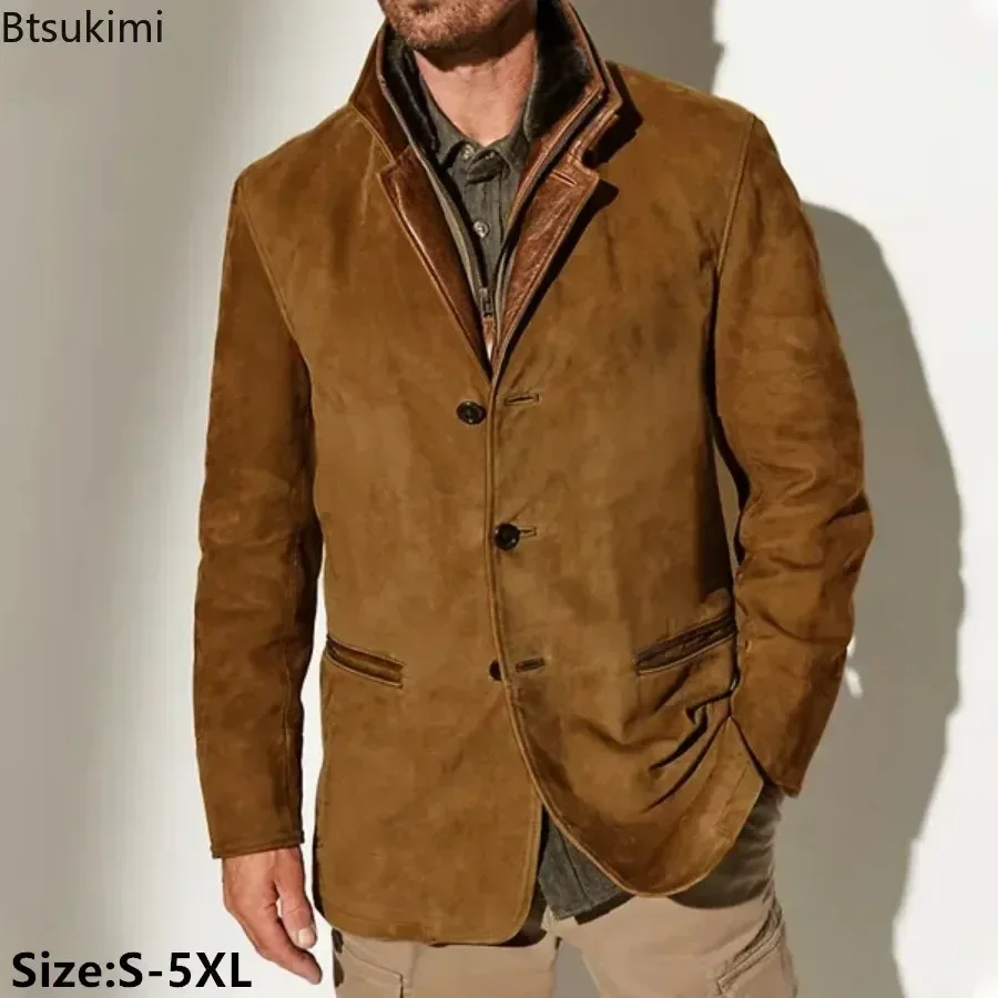 New Vintage Men Blazer Jacket 2024 Fall Winter Male Casual Classic Button-up Coat Fashion Slim England Style Lapel Men Outerwear