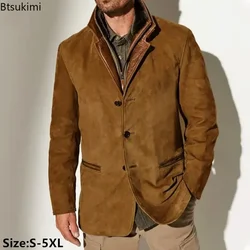 Neue Vintage-Männer-Blazer-Jacke, 2025, Herbst und Winter, männlich, lässig, klassisch, mit Knöpfen, Mantel, modisch, schlank, England-Stil, Revers, Herren-Oberbekleidung