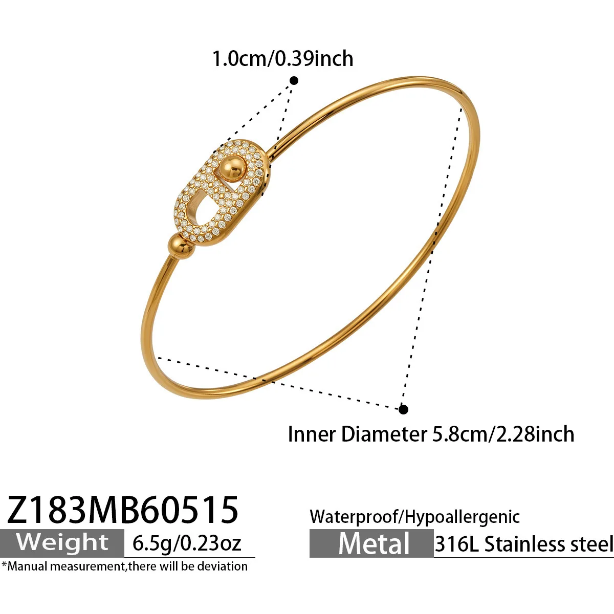 316L Edelstahl 18K vergoldeter Zirkonia-Armreif mit rundem Ring und Herz-Design für Damen, Vintage-Luxus-Schmuck für den Alltag. – Detail 8