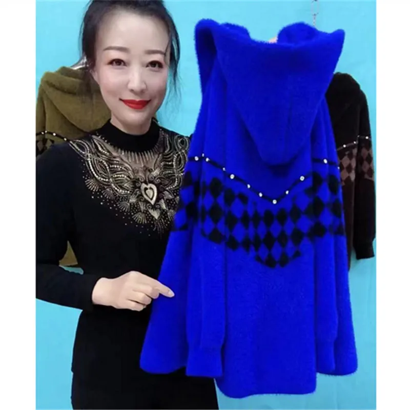 

New Woolen Coat Autumn Winter Outwear For Middle-Aged Elderly Short Hooded Double-Sided Mink Fur Jacket High-Quality Female Tops