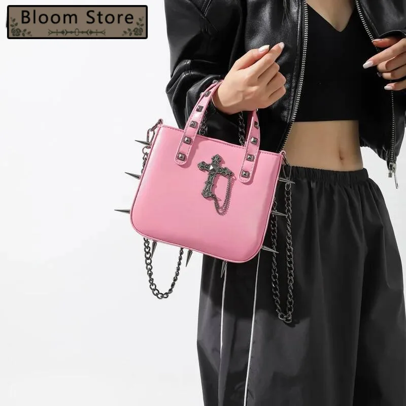 

Personality Girls Punk Rivets Y2k Aesthetic Shoulder Bag Korean Gothic Cross Handbags Women Casual Vintage Crossbody Bags Trendy